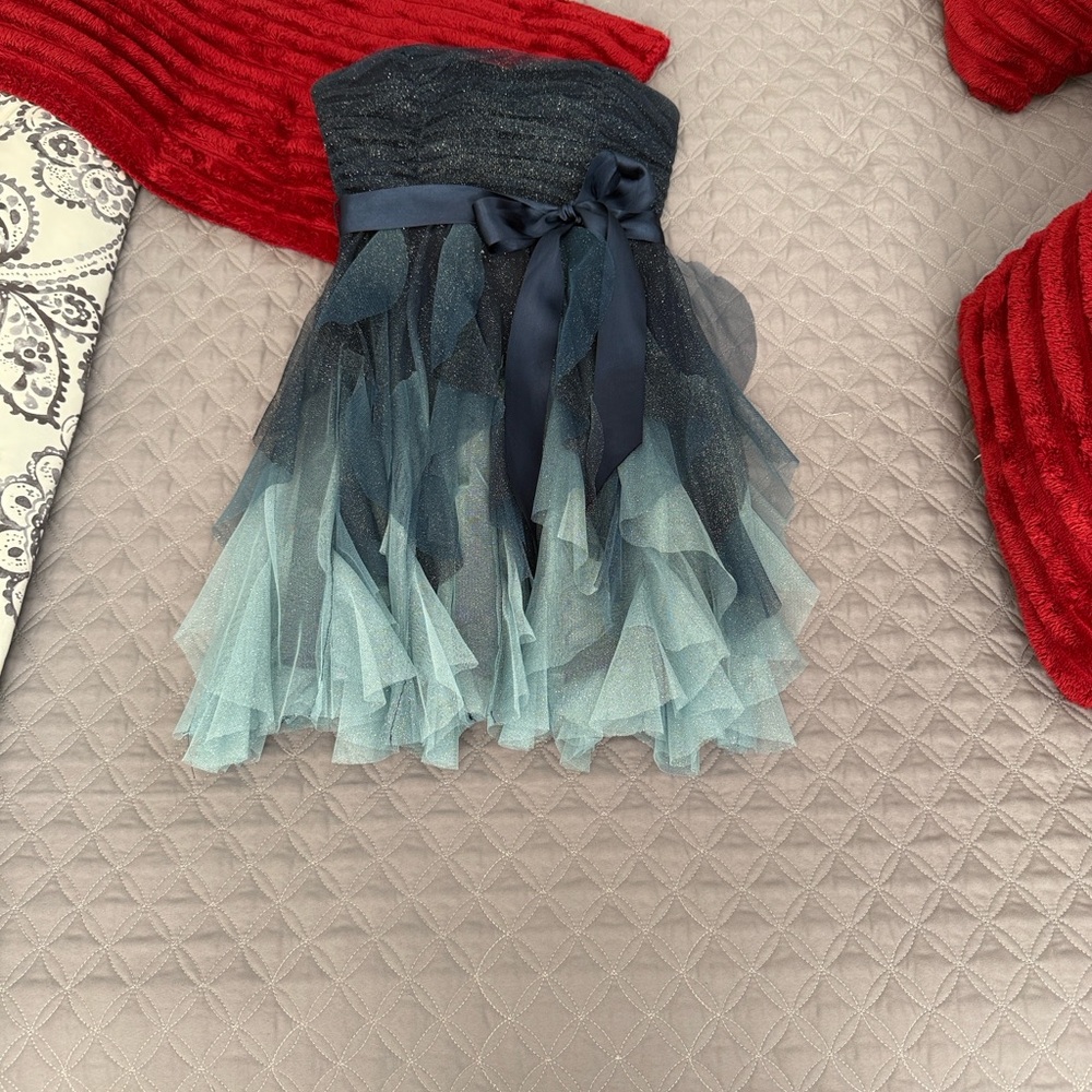 Teeze Me Ombré Blue Strapless Prom Dress.